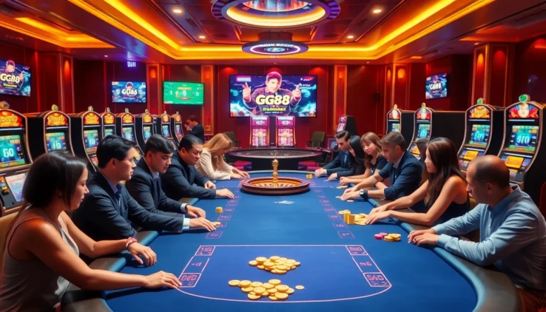 Experience the thrill of online gambling at https://gg88.work/ with vibrant casino scenes showcasing poker, roulette, and slots.