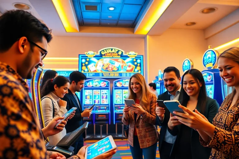 Exciting online gambling scene featuring ULAT123 platform with engaged players celebrating wins.