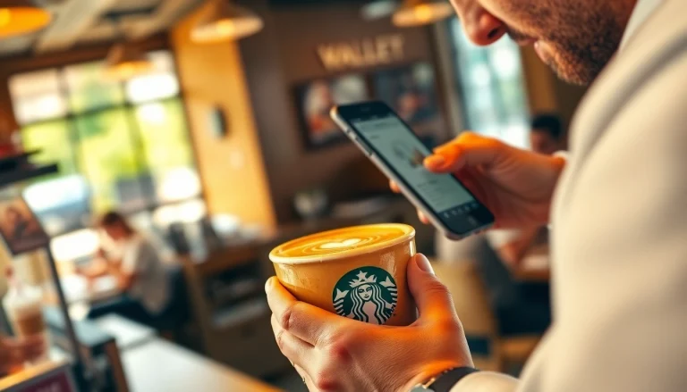 스타벅스 모바일쿠폰을 사용하는 모습과 커피를 만드는 바리스타의 손.