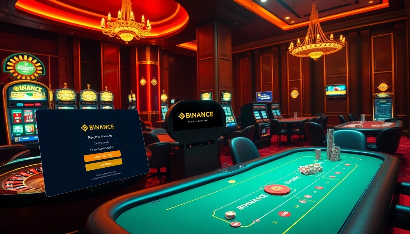 Experience 바이낸스 회원가입 through an exciting casino scene featuring roulette, poker, and luxury.