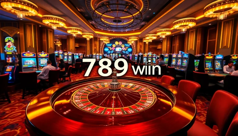 Exciting casino scene featuring the keyword 789 win with players at roulette and poker tables.