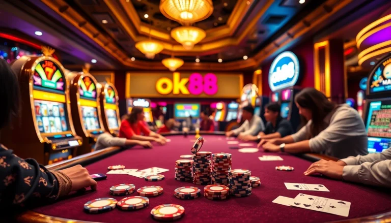 Experience the excitement at ok88’s lively casino, featuring poker tables and slot machines.