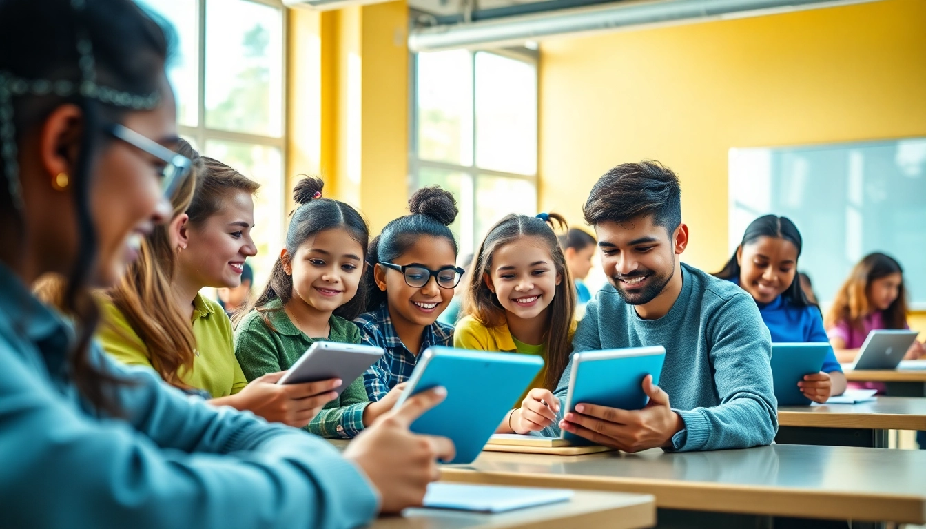 Students participating in an engaging education activity in a modern classroom setting