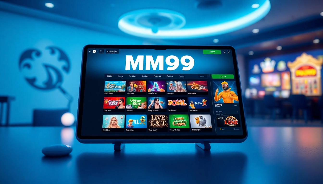 MM99 gaming interface showcasing a user-friendly online gambling platform with various game options.