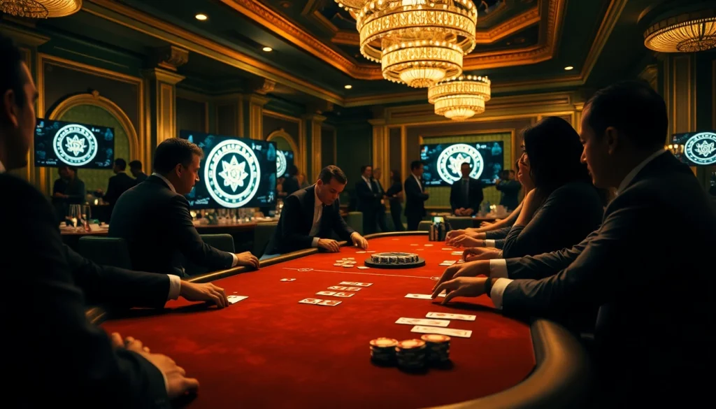Players strategizing at a poker table, reflecting the hidden wiki's dark web allure.