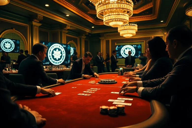 Players strategizing at a poker table, reflecting the hidden wiki's dark web allure.