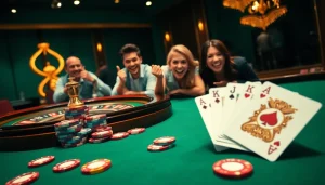 Experience the thrill of the Vuabai9 casino with vibrant poker chips and an exciting casino atmosphere.