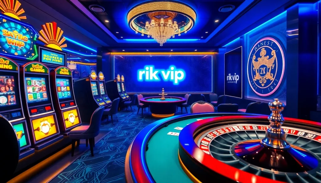 Experience the thrill of rik vip with vibrant online casino gaming, featuring poker tables and slot machines.