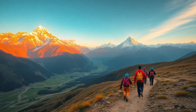 Trekkers on the Manaslu Circuit Trek near Larkya La Pass with stunning mountain views.