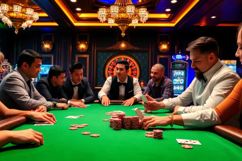Experience high-stakes poker excitement at https://vaoluoitv.it.com with vibrant scenes of professional gameplay.