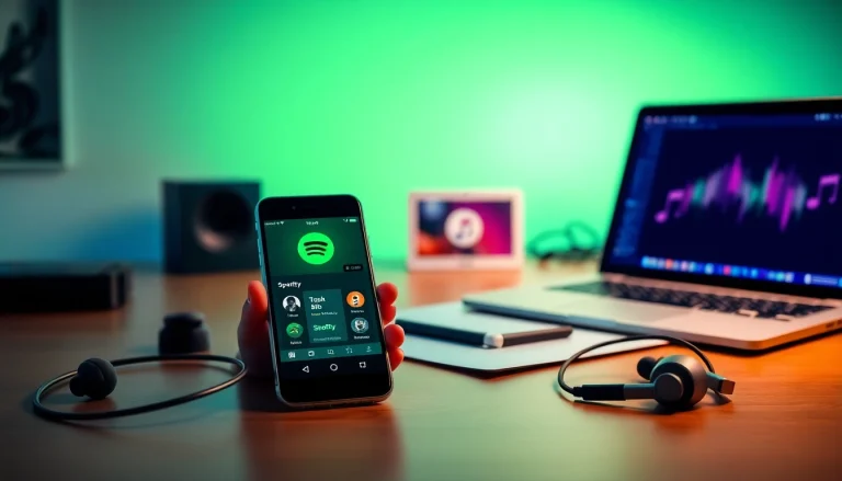 Discover the Spotify mod app interface on a modern smartphone with vibrant music elements.