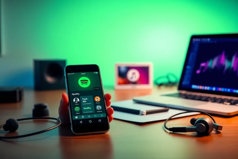 Discover the Spotify mod app interface on a modern smartphone with vibrant music elements.
