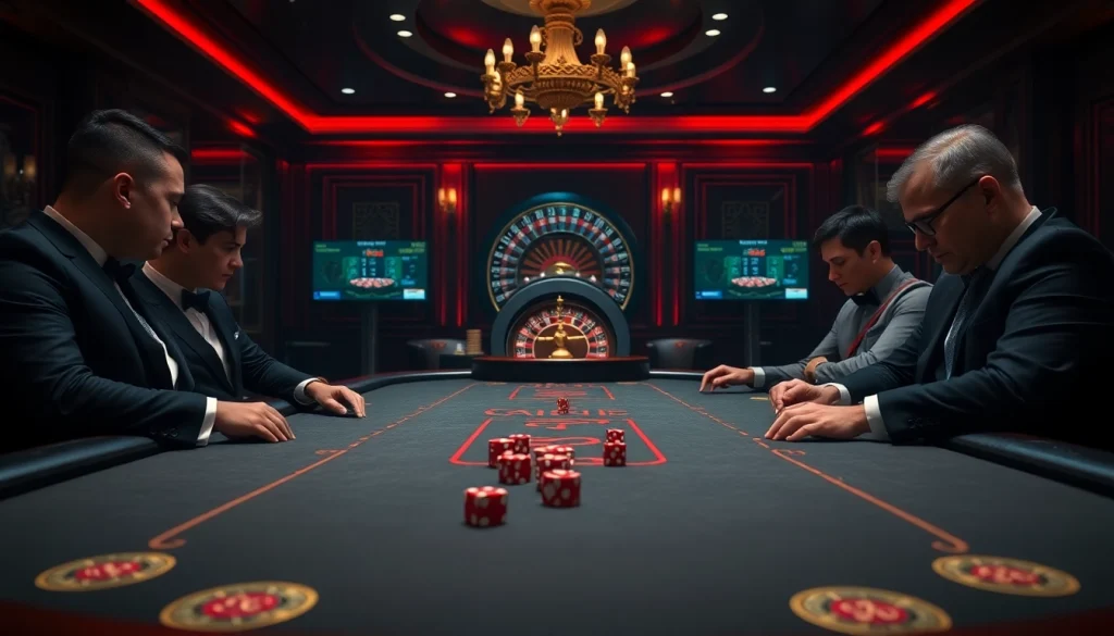 Players strategizing at a high-stakes poker table, emphasizing 79king com's thrilling casino environment.