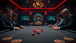 Players strategizing at a high-stakes poker table, emphasizing 79king com's thrilling casino environment.