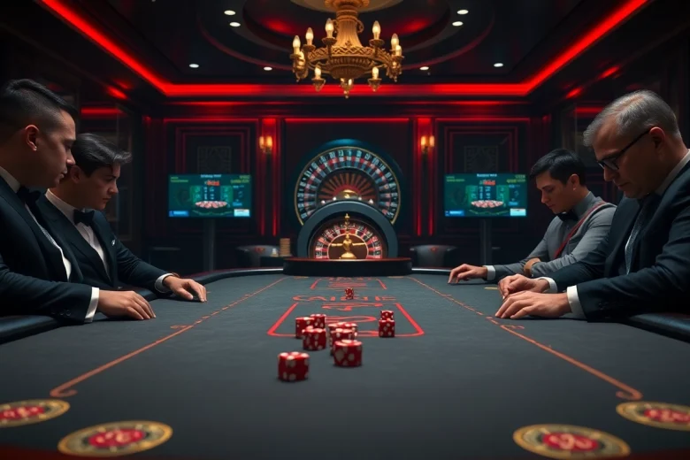 Players strategizing at a high-stakes poker table, emphasizing 79king com's thrilling casino environment.