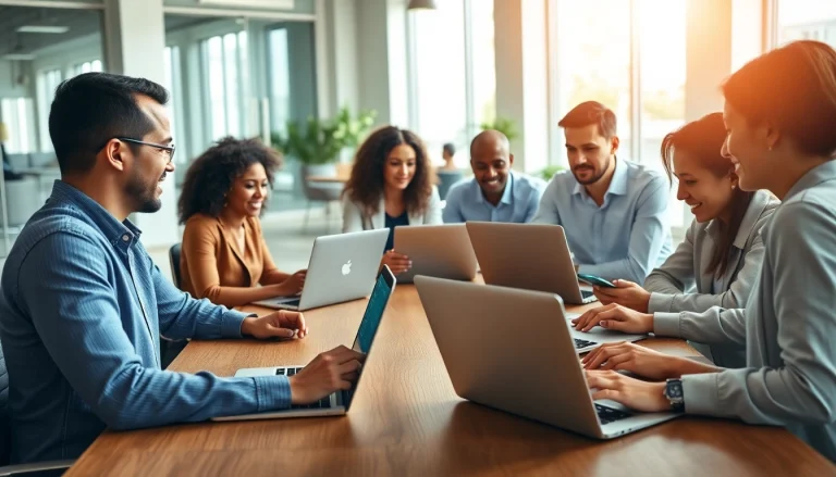 Team collaboration illustrating 1cplatform software in a modern office, showcasing vibrant energy.