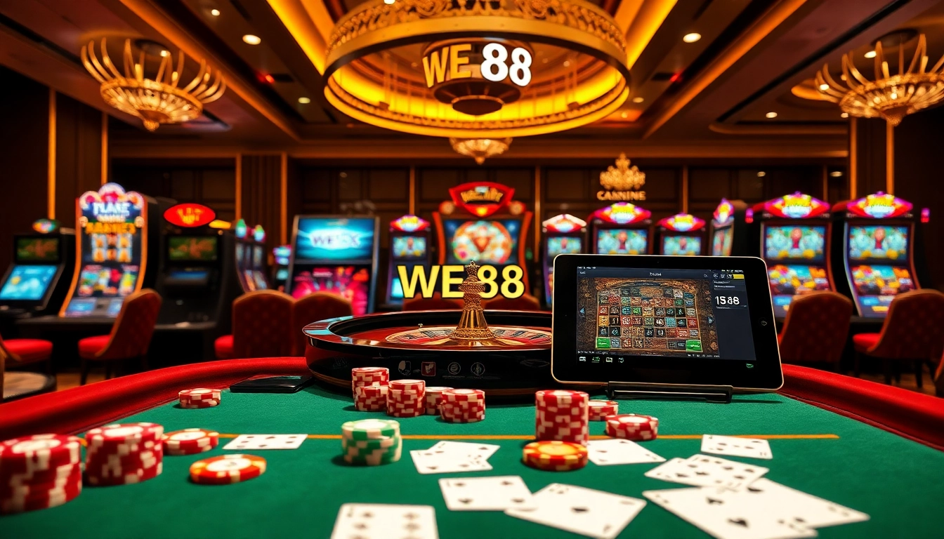 We88's vibrant gaming scene featuring roulette and poker for online gamblers.