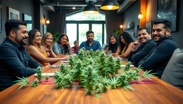 Cannabis enthusiasts enjoying Club Cannabis Madrid in a vibrant, relaxed environment.
