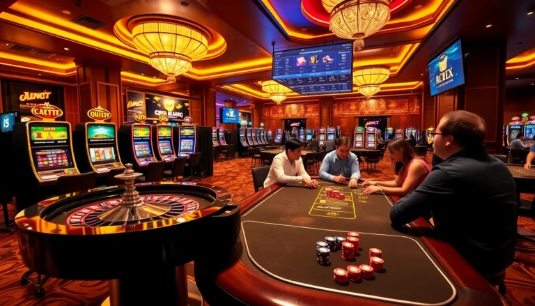 Engaging scene of gamblers using Tool xo so sieu toc at a high-end casino table.