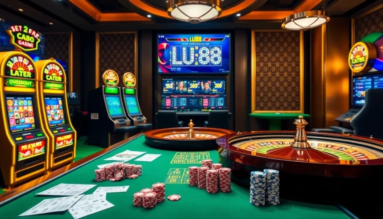 Experience the excitement of lu88 with vibrant slot machines and a luxurious casino atmosphere.