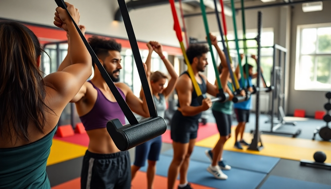 Engage with assisted pull-up bands during a fitness session in an energetic gym setting.