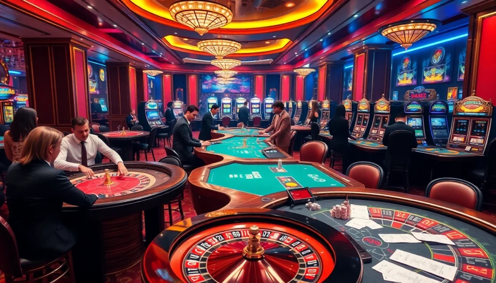 Exciting gameplay at MM88 with a vibrant casino atmosphere showcasing poker and roulette.