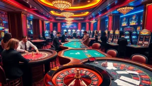 Exciting gameplay at MM88 with a vibrant casino atmosphere showcasing poker and roulette.