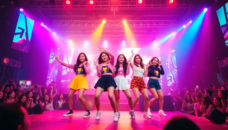 Experience the latest Blackpink news with an energetic concert performance scene.