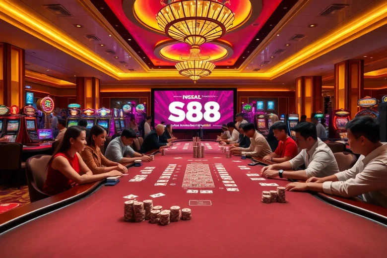 Experience the thrill of gambling with S88 gaming tables, vibrant slot machines, and engaged players.