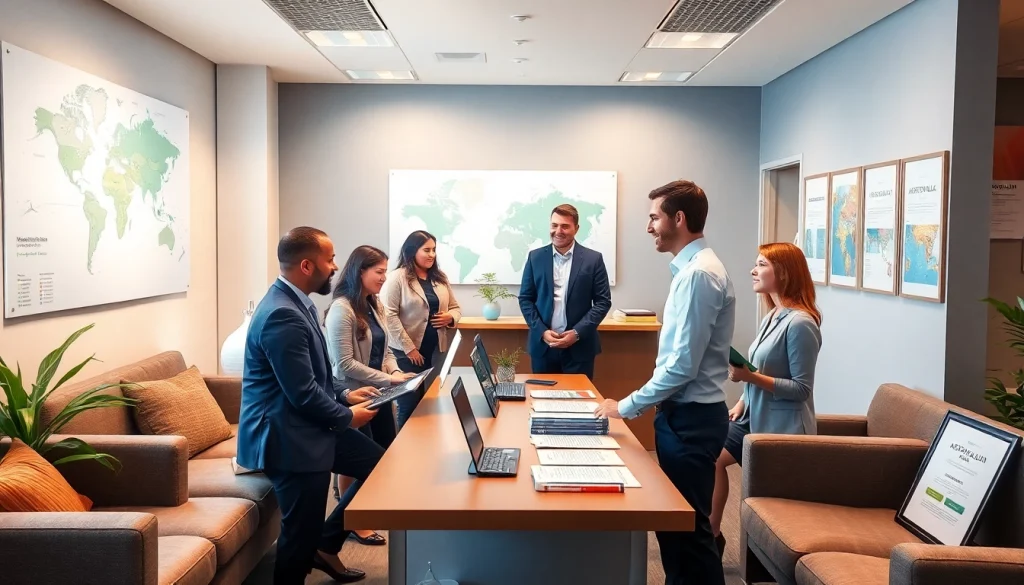 Migration agent in Brisbane assisting clients in a professional consultation setting.