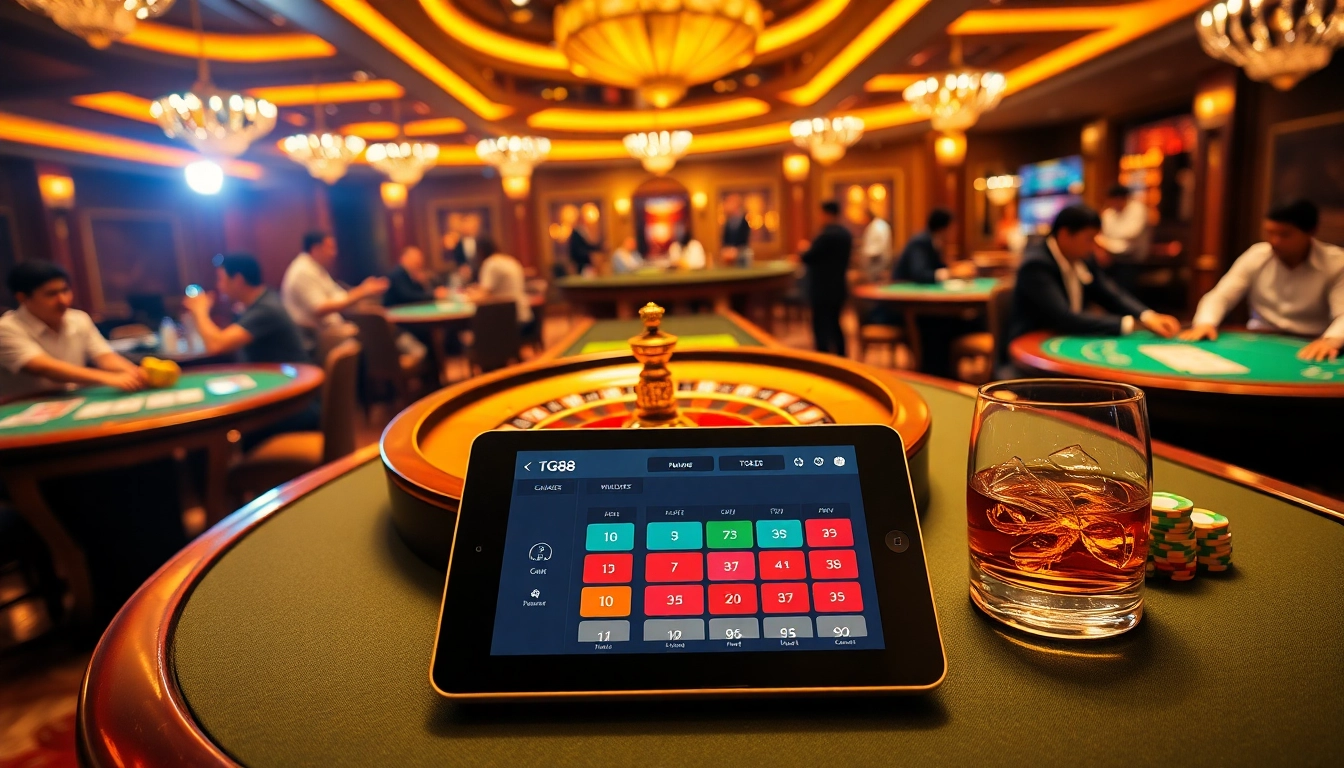 Experience high stakes with the TG88 app in a vibrant casino atmosphere.