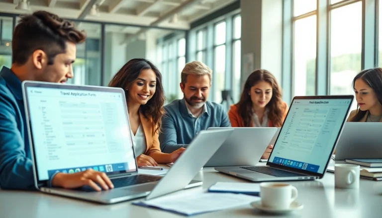 Efficient uk eta online application process in a bright office environment with engaged applicants.