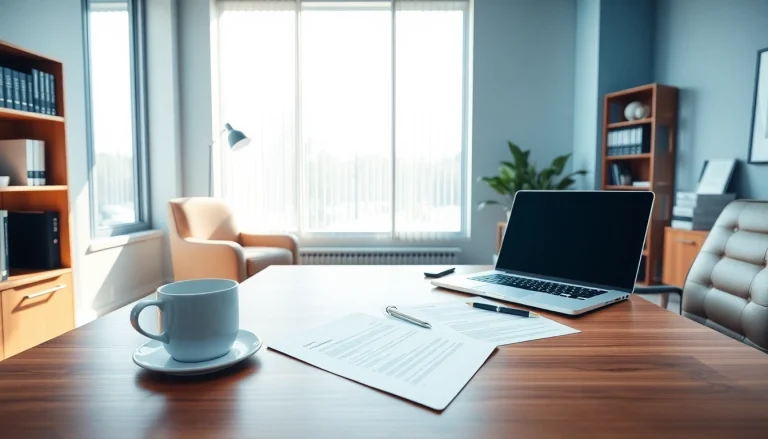 Professional law office setup representing Legal Assist services with modern aesthetics.