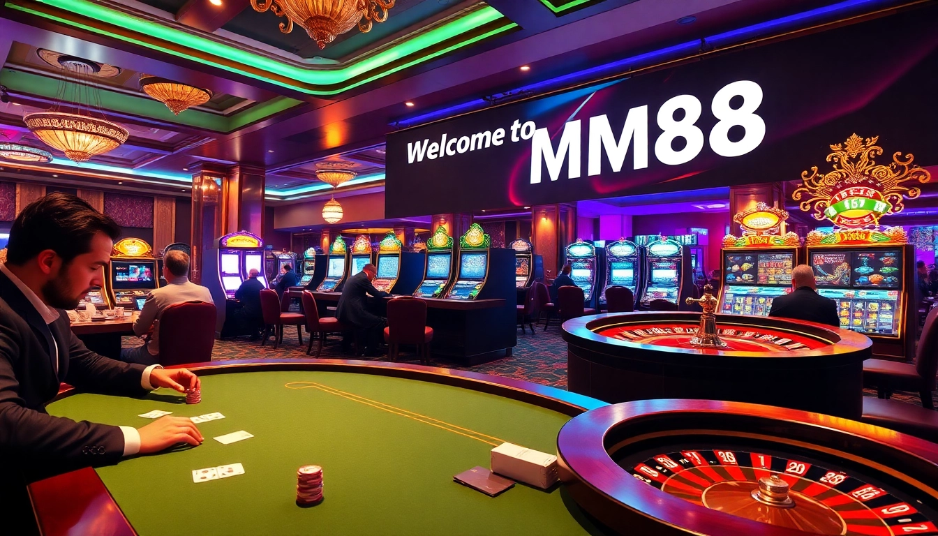 Experience the thrill of betting at MM88, showcasing intense poker action and vibrant casino visuals.