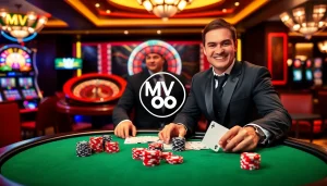 Engaging scene at MV 88 casino with poker chips and a roulette wheel capturing high-stakes action.
