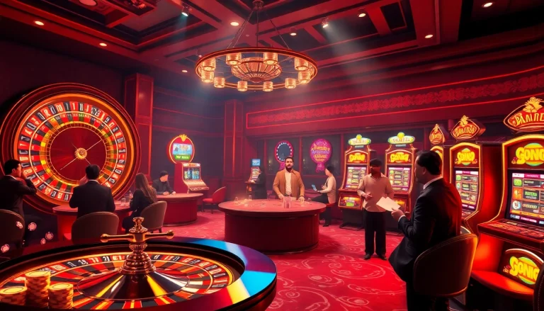 Experience the thrill of apk jaya with vibrant casino visuals highlighting roulette, poker chips, and slot machines.