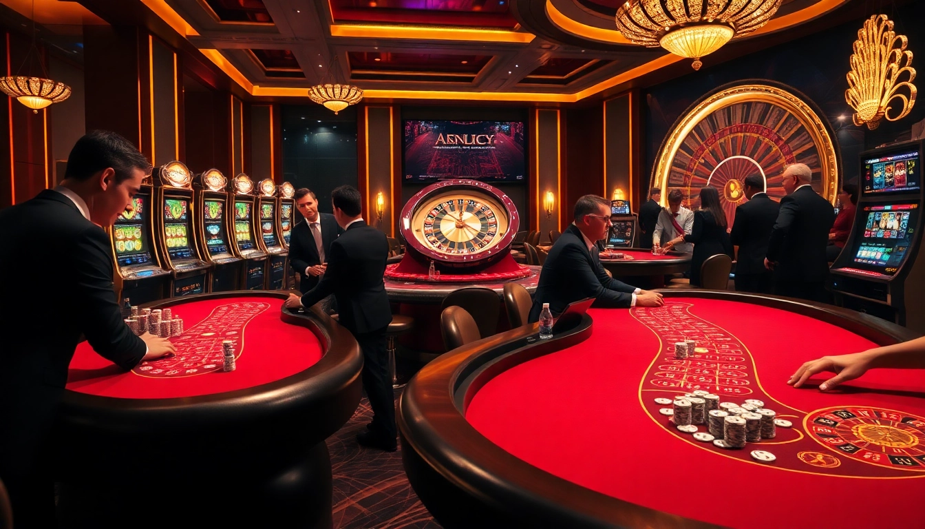Expérience de casino en ligne mettant en avant des tables vibrantes, des joueurs enthousiastes et une ambiance luxueuse.