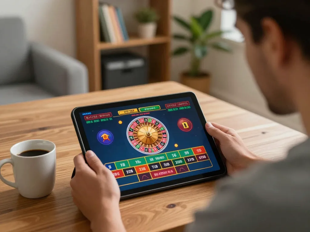 Betting on roulette with ONE88.COM in a comfortable home gaming setting, showcasing strategy and engagement.