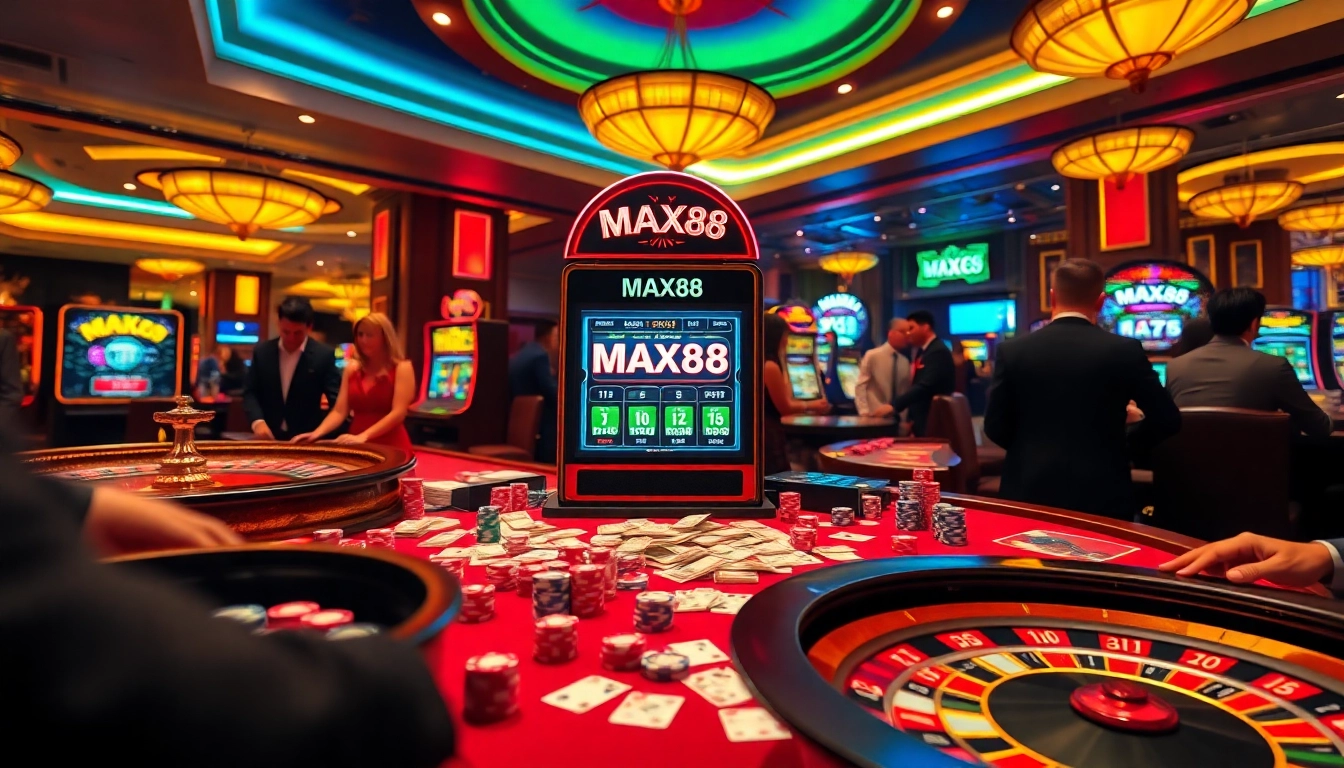 Engaged players at the MAX88 casino table enjoy a luxurious gaming experience.