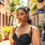 Model exemplifying beauty and style in modern urban fashion.