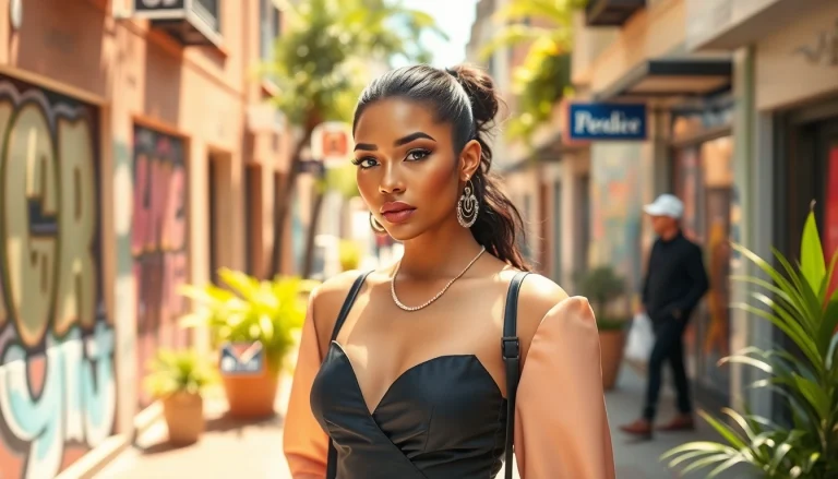 Model exemplifying beauty and style in modern urban fashion.