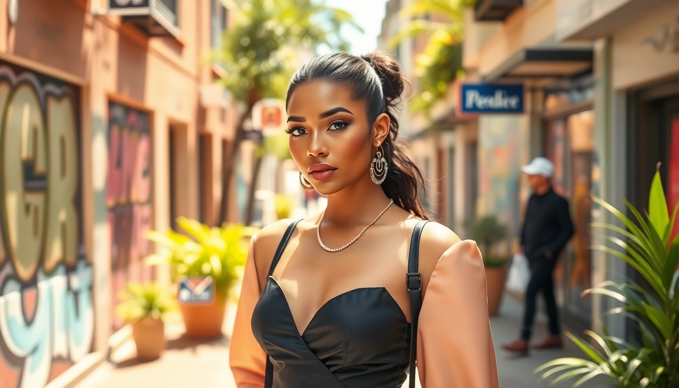 Model exemplifying beauty and style in modern urban fashion.