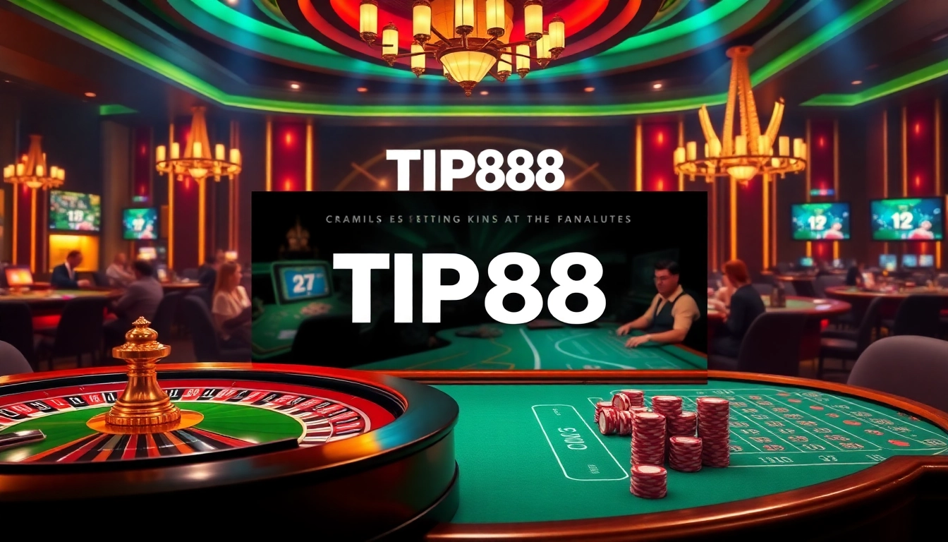 Experience the excitement of online gambling with the luxurious TIP88 interface showcasing casino games and betting action.