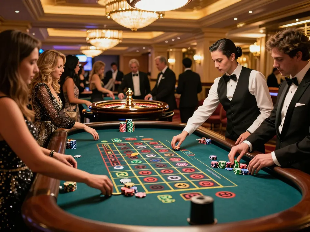 Players placing bets on a roulette table at a luxurious casino featuring sunwin gaming opportunities.