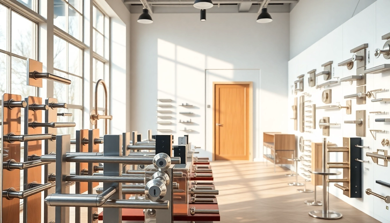 Showcase of unique door handles by the Door Handle Company in a modern setting.