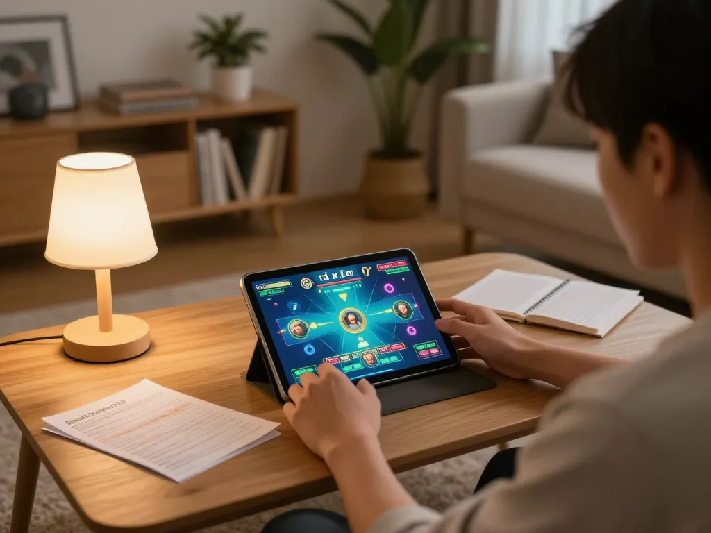 Engage in exciting tài xỉu online gameplay on a tablet with cozy home setting and bankroll notes