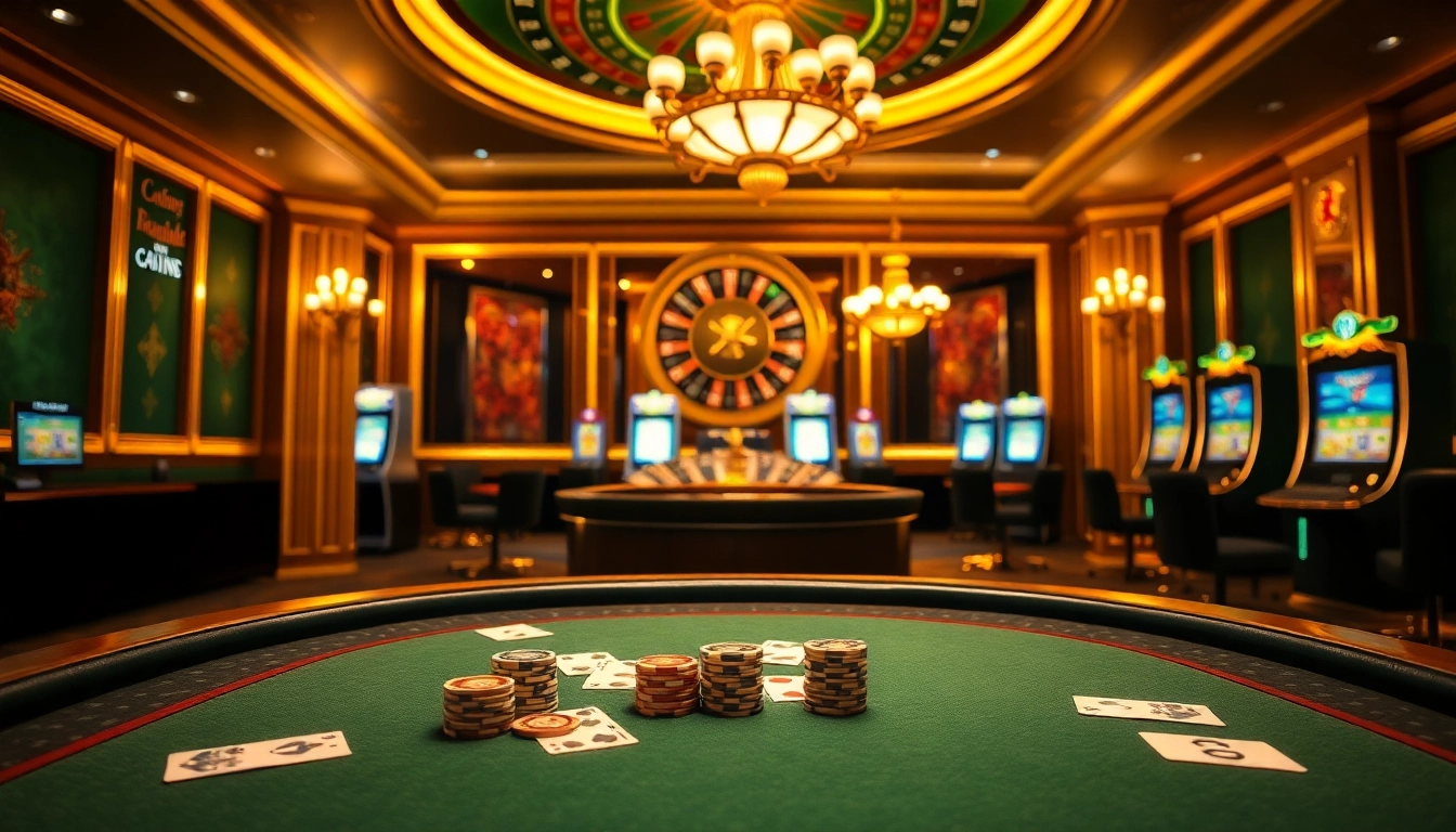 Découvrez un gameplay captivant dans un casino en ligne luxueux avec des tables engageantes et des machines à sous.