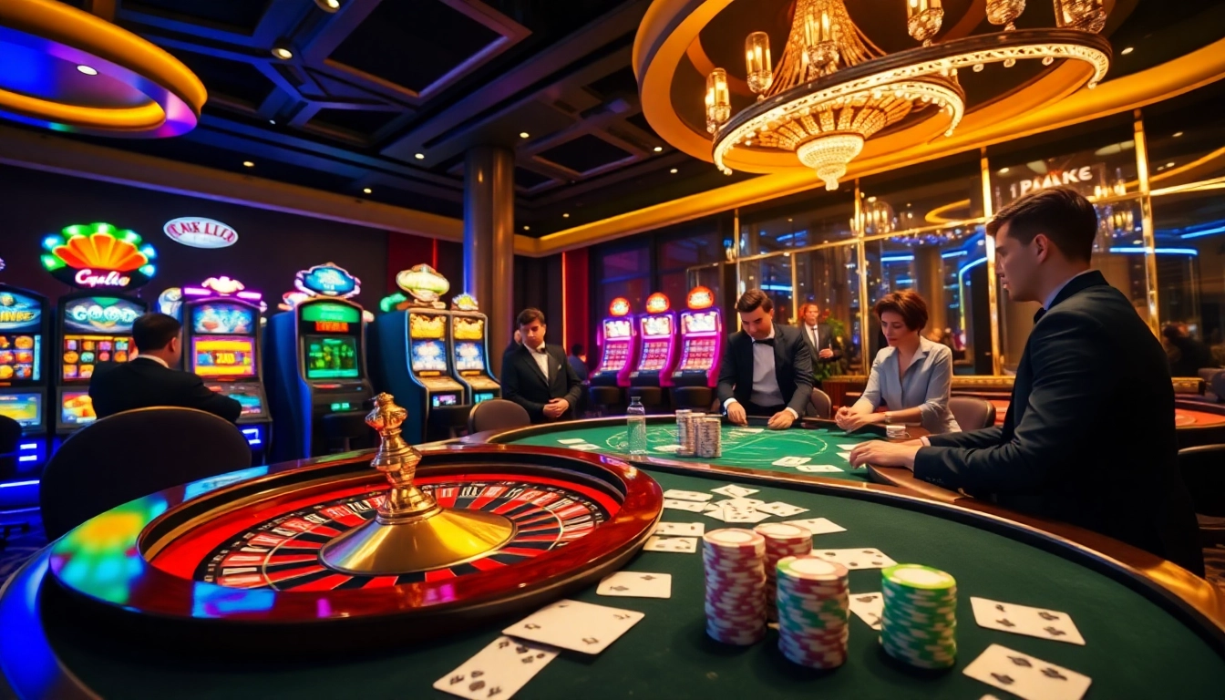 Enhance your chances at dinamit4d with a vibrant casino scene featuring exciting tables and gaming elements.