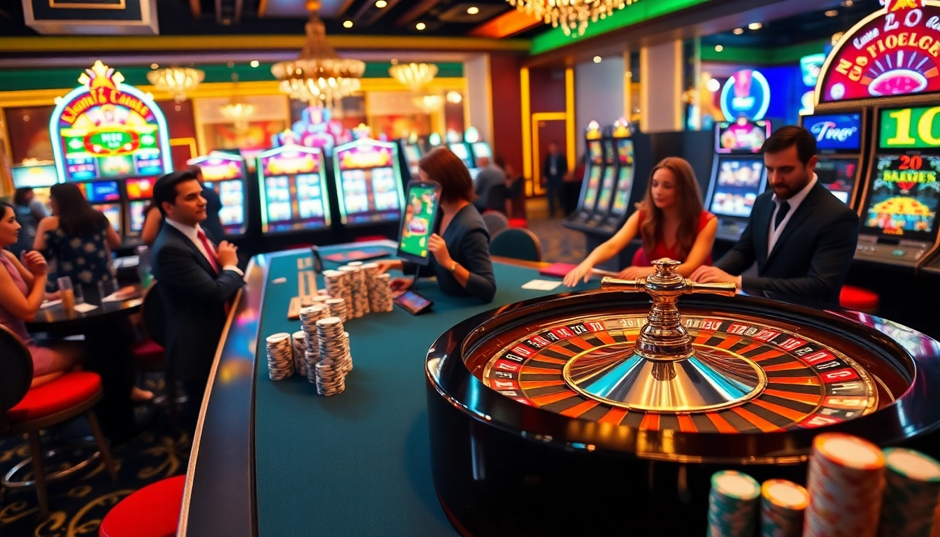 Experience the thrilling ambiance of gambling with 888new's luxurious casino setup featuring colorful slot machines and poker tables.