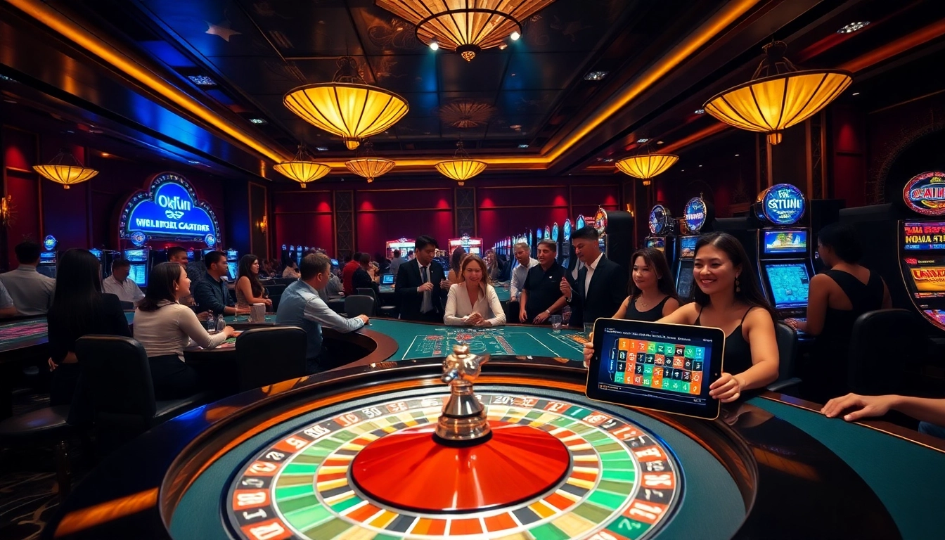 Experience thrilling gaming action at Okfun's lively casino with roulette, poker, and slots.